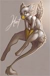  &lt;3 avian beak between_legs blue_eyes breasts female flying fur grey_background grey_fur gryphon hoot hoot_(character) hybrid looking_at_viewer nude paws plain_background simple_background solo tail_tuft tuft wings 
