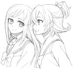  aida_mana bad_id bad_pixiv_id dokidoki!_precure flipped_hair greyscale half_updo hishikawa_rikka long_hair monochrome multiple_girls oogai_daiichi_middle_school_uniform ponytail precure school_uniform short_hair sketch smile upper_body yoban 