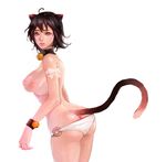  animal_ears arm_ribbon ass bad_id bad_pixiv_id black_hair breasts cat_ears cat_tail ddubu grey_eyes large_breasts nipples o-ring o-ring_bottom open_mouth original ribbon short_hair simple_background solo tail white_background 
