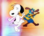  canine chrome-mmvii_(artist) crossover dancing dog duo male mammal nintendo pok&#233;mon riolu snoopy snoopy_dance video_games 