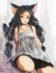  animal_ears black_hair brown_eyes cat_ears curly_hair doraeshi dress highres long_hair original solo twintails 