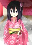  black_hair hair_down highres japanese_clothes k-on! kimono kokumu long_hair nakano_azusa oriental_umbrella purple_eyes umbrella 