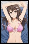  armpits bra breasts brown_eyes brown_hair cleavage collarbone groin hair_ornament hairpin large_breasts long_hair looking_at_viewer navel niimi_haruka_(photokano) open_mouth photokano shian_(my_lonly_life.) solo underwear 