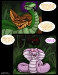 2010 albino blind brown_body cobra comic detailed_background dialogue digital_media_(artwork) disability english_text eyelashes female feral forest forked_tongue green_body group hassi_(tacokurt) jajuka jungle jungle_background lagomorph leporid male male/female male/male mammal open_mouth pink_body plant reptile samael scales scalie snake snake_hood ssana_(tacokurt) tacokurt tail teeth text tongue tree trio