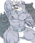 2025 abs anthro artxtcy asian_clothing bear beard biceps black_nose blush canid canine canis clothed clothing colored_sketch east_asian_clothing eyebrows facial_hair fundoshi fundoshi_only fur grey_body grey_fur grey_pubes grey_tail group japanese_clothing law_(sdorica) male mammal muscular muscular_anthro muscular_male muscular_thighs nipples open_mouth pecs pubes sdorica sketch solo_focus tail thick_eyebrows topless triceps trio underwear underwear_only white_eyebrows wolf yellow_eyes
