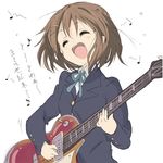  bad_id bad_pixiv_id brown_eyes closed_eyes core_(mayomayo) guitar hirasawa_yui instrument k-on! music sakuragaoka_high_school_uniform school_uniform short_hair simple_background singing white_background 