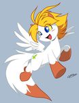  blonde_hair blue_eyes blush chalo cutie_mark equine female feral flying friendship_is_magic fur hair hooves horse las_lindas mammal my_little_pony open_mouth pegasus plain_background ponification pony sarah_silkie short_hair smile solo tongue white_fur wings 
