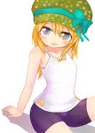  bike_shorts cabbie_hat copyright_request flat_chest hat ico_(green_bullet) long_hair open_mouth orange_hair simple_background smile solo white_background 