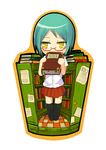  blue_hair book chibi faux_figurine glasses ico_(green_bullet) original short_hair simple_background skirt solo white_background yellow_eyes 