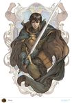  armor bad_id bad_pixiv_id brown_eyes brown_hair cape character_name dieselburns elbow_gloves gloves knight looking_at_viewer male_focus official_art pants parn parted_lips record_of_lodoss_war serious solo sword weapon 