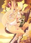 2024 3_toes 4_fingers absurd_res anklet anthro antlers armlet arms_bent artist_name bedroom_eyes bent_legs big_breasts blonde_hair blush bottomwear bracelet breasts butt canid canine claws cleavage clothed clothing colored countershade_arms countershade_breasts countershade_legs countershade_torso countershading curvy_figure detailed_background digital_media_(artwork) dipstick_ears dipstick_tail dragon duo ear_markings ear_piercing ear_ring eyelashes eyes_closed feet female fingers fox full-length_portrait fur furred_dragon furred_scalie glistening glistening_eyes gloves_(marking) green_body green_ear_tips green_fur green_tail_tip hair hi_res holding_object holding_plate holding_staff holding_teapot horizon horn hourglass_figure hybrid in_tree inner_ear_fluff japanese_text jewelry larger_female leaf leaf_skirt leg_markings loincloth looking_at_viewer male mammal markings miniature_model mountain multicolored_ears mythological_creature mythological_scalie mythology narrowed_eyes navel neck_ring open_mouth open_smile piercing pink_eyes pink_inner_ear plant plant_hair portrait pseudo_hair reflection ring_piercing scalie sculpture seductive shaded sho_shibamoto side_boob sitting sitting_in_tree sitting_on_another size_difference skimpy sky smaller_male smile smiling_at_viewer snout socks_(marking) soles sparkles staff star statue sunset tail tail_markings teapot teeth text thick_thighs three-quarter_view toe_claws toes tree tuft two_tone_ears water whiskers white_body white_ears white_fur white_inner_ear_fluff white_tail white_tail_tip wide_hips wood yellow_body yellow_fur yellow_tail
