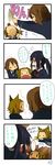  &gt;_&lt; 2013 3girls 4koma :d absurdres anger_vein animal_ears black_hair blush_stickers brown_eyes brown_hair closed_eyes comic crying dated drumsticks hairband highres hirasawa_yui k-on! kendo long_hair mouth_hold multiple_girls nakano_azusa open_mouth sakuragaoka_high_school_uniform school_uniform short_hair signature simple_background smile suan_ringo tail tainaka_ritsu thought_bubble tongue tongue_out translated twintails wavy_mouth white_background wolf_ears wolf_tail xd |_| 