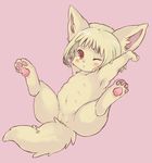  :&lt; animal_ears blush breasts brown_eyes cat cat_ears cub cute digitigrade feline female feral fur hair hindpaw looking_at_viewer lying mammal multi_breast nipples nude on_back one_eye_closed pawpads paws plain_background pussy shiroinu short_hair soles solo spread_legs spreading stretching toes young 