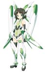  armor armored_boots bodysuit boots full_body green_eyes green_hair highres kaneda_mitsuko kohinata_miku looking_at_viewer machinery mecha_musume mechanical_wings senki_zesshou_symphogear short_hair simple_background solo standing thigh_boots thighhighs what_if white_background wings 