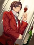  alcohol blue_eyes brown_hair cup drinking_glass facial_hair fate/zero fate_(series) formal goatee hullabaloo male_focus solo suit toosaka_tokiomi wine wine_glass 