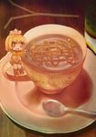 blonde_hair boots brown_eyes cappuccino_(drink) coffee cup drinking_straw hair_ornament hat latte_art niizuka_(c-drop) saucer skirt smile solo teacup yukico-tan yukijirushi 