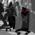 1:1 2015 american_mythology black_body black_fur clothing fur hi_res homestuck horn indigenous_north_american_mythology long_finger long_toes monochrome mothman mothmandaily ms_paint_adventures mythology north_american_mythology open_mouth red_sclera shirt t-shirt topwear wendigo
