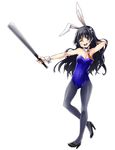  animal_ears baseball_bat black_hair blue_eyes bunny_ears bunnysuit high_heels highres koge-owl long_hair one_eye_closed pantyhose saten_ruiko shoes solo to_aru_kagaku_no_railgun to_aru_majutsu_no_index 