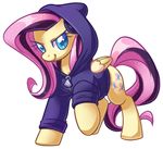  blue_eyes bottomless clothed clothing cutie_mark equine female feral fluttershy_(mlp) friendship_is_magic fur hair half-dressed headphones hood horse looking_at_viewer mammal my_little_pony pegasus plain_background pony sharky smile solo transparent_background two_tone_hair wings yellow_fur 