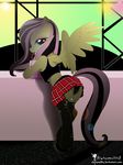  anthro anthrofied blue_eyes clothing drinking equine feathers female fluttershy_(mlp) friendship_is_magic goth hair horse legwear long_hair looking_at_viewer looking_back mammal my_little_pony panties pegasus pony simple_background simple_baclground skirt solo stockings two_tone_hair underwear wings 