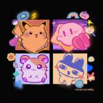  artist_name black_background candy clover commentary_request diamond_(gemstone) flower food four-leaf_clover game_boy_advance hamster hamtaro hamtaro_(series) handheld_game_console heart ketchup_bottle kirby kirby_(series) lollipop mametchi maxim_tomato no_humans oedede pikachu poke_ball poke_ball_(basic) pokemon pokemon_(creature) rainbow seed sitting smile star_(symbol) sunflower sunflower_seed tamagotchi 