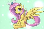  cutie_mark english_text equine eshredder female feral fluttershy_(mlp) friendship_is_magic fur hair horse long_hair looking_at_viewer mammal my_little_pony parasprite_(mlp) pegasus pink_hair pony simple_background smile solo text tongue tongue_out wings yellow_fur 