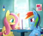  blush chess cutie_mark duo equine female feral fluttershy_(mlp) friendship_is_magic fur hair horse kty159 long_hair mammal medal multi-colored_hair my_little_pony pegasus pink_hair pinkie_pie_(mlp) pony rainbow_dash_(mlp) rainbow_hair rainbow_tail red_eyes short_hair smile window wings yellow_fur 