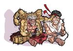  asura's_wrath asura_(asura's_wrath) barefoot black_hair chibi controller dougi game_controller gamepad headband male_focus multiple_arms multiple_boys mundane_utility muscle playing_games ryuu_(street_fighter) sitting street_fighter tommy_suhartono white_hair 