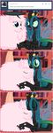  changeling crown cuddling cute duo english_text equine eyes_closed female feral fluffle_puff friendship_is_magic fur green_eyes green_hair hair horse mammal mixermike622 my_little_pony navel nymph pink_fur pink_hair pony queen_chrysalis_(mlp) text tongue tongue_out tumblr wings 