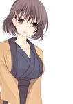  bad_id bad_pixiv_id blush breasts brown_eyes brown_hair chobits der_(derm9) hair_ornament hairclip japanese_clothes kimono large_breasts oomura_yumi smile solo 
