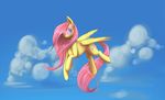  blue_eyes cloud clouds cutie_mark equine eyewear feathers female feral fluttershy_(mlp) flying friendship_is_magic fur glasses hair horse long_hair mammal my_little_pony one_eye_closed pegasus pink_hair pony sky smile solo wings yellow_fur 