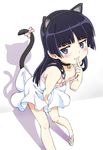  animal_ears bell bell_collar black_hair bow cat_ears collar covering covering_crotch dress finger_to_mouth ginmaru gokou_ruri highres jingle_bell leaning_forward long_hair mole mole_under_eye ore_no_imouto_ga_konna_ni_kawaii_wake_ga_nai purple_eyes sandals shadow solo sundress tail tail_bow 