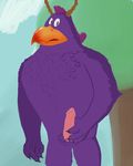  beak bird brock_pearson cbrye disney erection feathers hair horn male masturbation monster monsters_university nude penis pixar purple_hair solo 