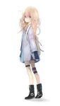  bag blonde_hair boots coat eyewear_hang eyewear_removed flower glasses green_eyes hair_flower hair_ornament highres koneko_mari long_hair original sleeves_past_wrists solo thigh_strap 