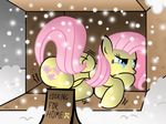  crying cutie_mark equine female feral fluttershy_(mlp) friendship_is_magic green_eyes hair homeless horse mammal my_little_pony pegasus pink_hair pony sad sign snow snowing solo wings ziemniax 