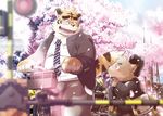  anthro beast bicycle breath canine cherry_blossom cherry_petal clothed clothing cub detailed duo eyewear feline fur glasses hair male mammal tiger tugi66 wolf young 