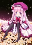  bad_id bad_pixiv_id black_legwear bloomers blush dorris dress elbow_gloves flower gloves hat long_hair looking_at_viewer original pantyhose pink_hair purple_eyes underwear 