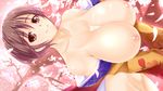  bare_shoulders breasts brown_hair highres huge_breasts idolmaster idolmaster_cinderella_girls japanese_clothes kimono looking_at_viewer nipples oikawa_shizuku rokushiru_(muzai-p) short_hair smile solo yukata 