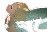  arched_back bad_id bad_pixiv_id blonde_hair closed_eyes downblouse feathers original shimeji_(simeji227) solo tank_top wings 