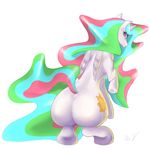  equine female feral friendship_is_magic horn looking_at_viewer looking_back mammal mr.v my_little_pony plain_background presenting princess princess_celestia_(mlp) royalty solo white_background winged_unicorn wings 