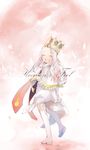  ^_^ arms_behind_back boots closed_eyes crown dress dress_of_heaven fate/stay_night fate_(series) higeyarou8 highres illyasviel_von_einzbern long_hair sleeves_past_wrists solo thigh_boots thighhighs white_hair 