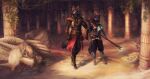  absurd_res amber_eyes anthro armor black_body black_fur bow_(weapon) canid canine canis digital_media_(artwork) duo explorer female fur green_body green_eyes green_fur grey_body grey_fur hi_res hiona huge_filesize kael_(beleynn) male male/female mammal orange_body orange_fur ranged_weapon ruins staff story story_at_source story_in_description weapon white_body white_fur wolf wolnir 