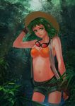  bad_id bad_pixiv_id bikini_top fingerless_gloves gloves goggles green_eyes green_hair gumi hat navel pouch short_hair smile solo straw_hat vocaloid wading water wet yamakawa_umi 