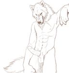 angry anthro arm_support autumnsunrise balls canine dripping erection humanoid_penis looking_at_viewer male mammal nude penis pose saliva scar sketch solo standing toned wolf 