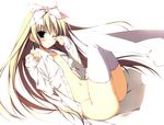  blonde_hair inugami_kira long_hair nopan open_shirt seitokai_no_ichizon shiina_mafuyu thighhighs white 