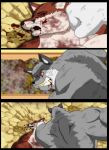 2017 anthro arena big_muscles blood bodily_fluids canid canine canis comic cracked_ground digital_media_(artwork) duo eyes_closed fox fur gladiator grey_body grey_fur hi_res huge_muscles kraso_(xxsparcoxx) male mammal multicolored_body multicolored_fur multiple_scenes muscular muscular_anthro muscular_male open_mouth red_body red_fur teeth teofacio_larna two_tone_body two_tone_fur warrior white_body white_fur wolf wounded xxsparcoxx
