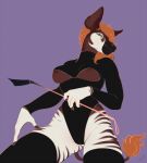 absurd_res anthro areola big_ears biped black_mouth breasts camel_toe clothing crossed_legs dominant dominant_female female feral fluffy_ears fur genevieve_lykelle gesture giraffid hair hands_behind_head hi_res leggings legwear looking_at_viewer looking_away looking_down low-angle_view mammal markings maryy2323 navel okapi pose red_hair riding_crop seafoam_eyes simple_background smile solo standing striped_arms striped_body striped_fur striped_legs striped_markings stripes tail tail_tuft tight_clothing tuft under_boob unitard whip white_body