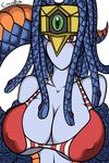  bikini blush breasts canastus clothing deity female goddess jewelry looking_at_viewer monster monster_girl naga nipples reptile scalie snake summer swimsuit tiara tight_clothing vennominaga_the_deity_of_poisonous_snakes yu-gi-oh yu-gi-oh! 