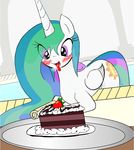  cake cutie_mark edit equine female feral food friendship_is_magic hair horn horse mammal multi-colored_hair my_little_pony pony princess princess_celestia_(mlp) purple_eyes royalty solo strawberry tongue wet_mane winged_unicorn wings zev 