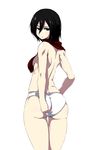  adjusting_clothes adjusting_panties ass black_eyes black_hair breasts highres kaname_nagi long_hair looking_back mikasa_ackerman no_bra panties scarf shingeki_no_kyojin small_breasts solo topless underwear wedgie white_panties 